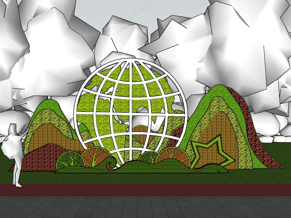 Modern Topiary Globe And Mountain Landscape Sculpture Sketchup 3D Model Preview - SketchupBox