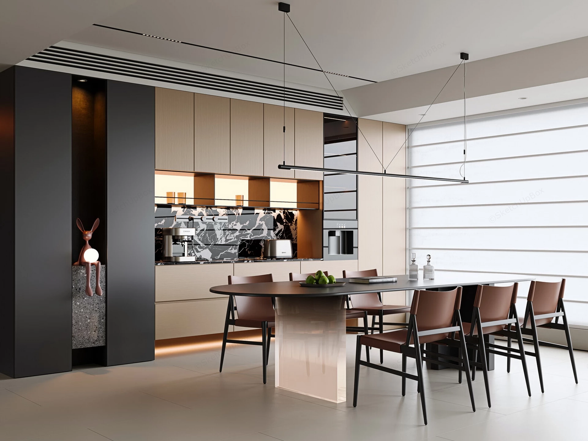 Modern Luxury Dining Room Interior Sketchup 3D Model Preview - SketchupBox