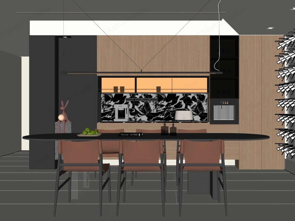Modern Luxury Dining Room Interior Sketchup 3D Model Preview - SketchupBox