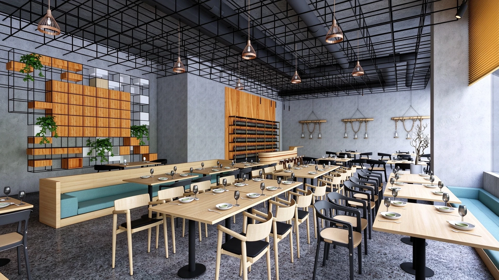 Modern Industrial Restaurant And Lounge Bar Sketchup 3D Model Preview - SketchupBox
