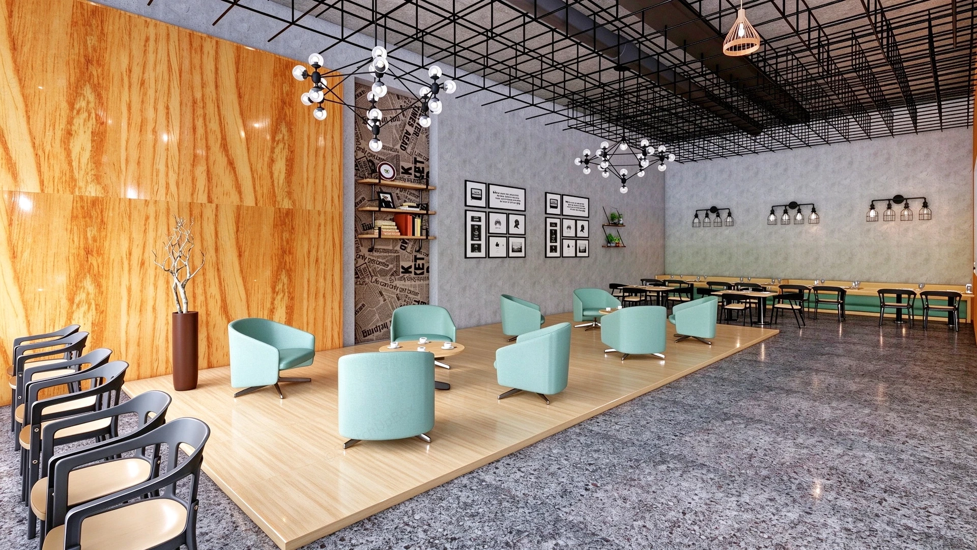 Modern Industrial Restaurant And Lounge Bar Sketchup 3D Model Preview - SketchupBox