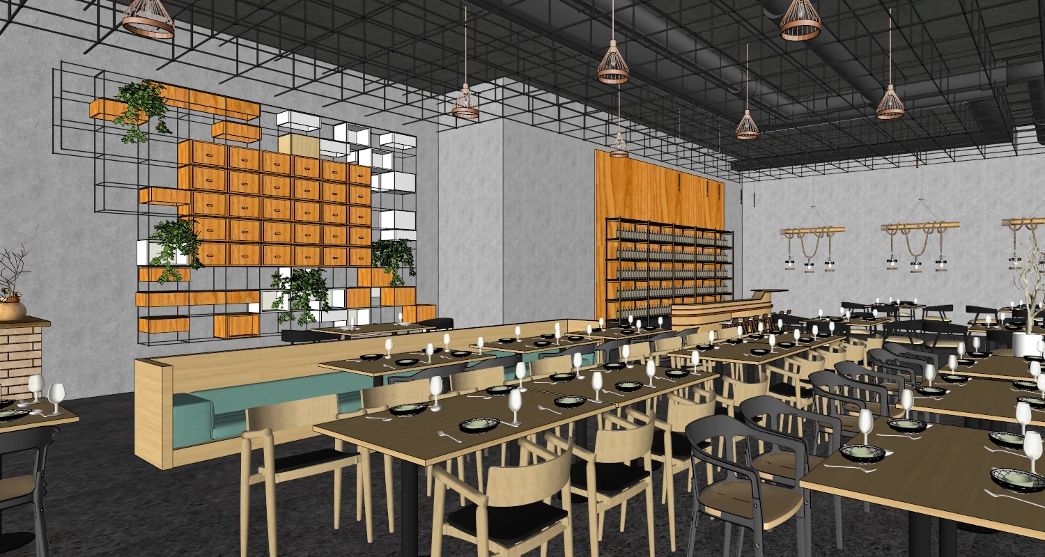 Modern Industrial Restaurant And Lounge Bar Sketchup 3D Model Preview - SketchupBox