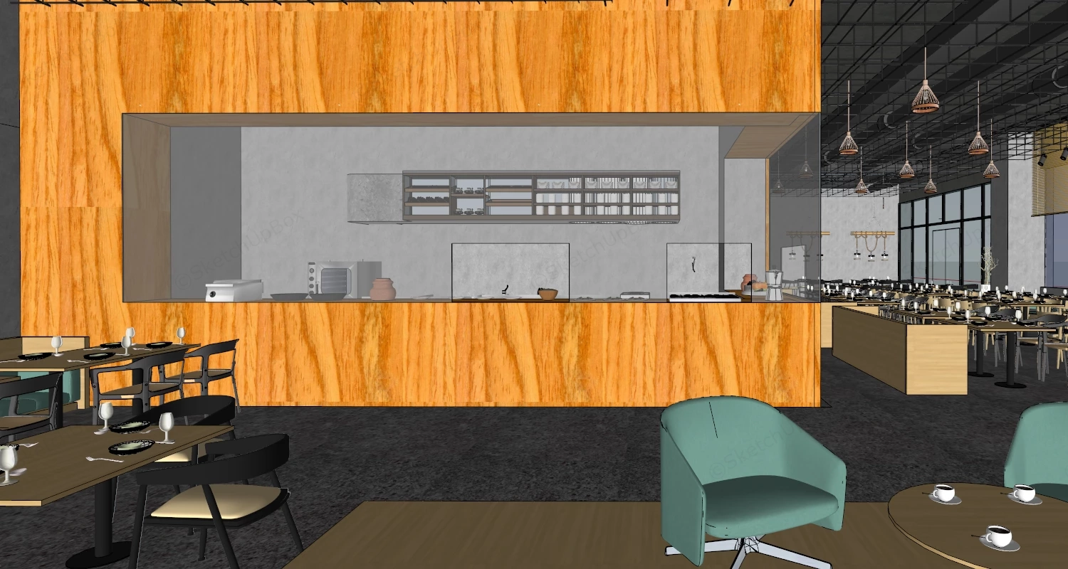 Modern Industrial Restaurant And Lounge Bar Sketchup 3D Model Preview - SketchupBox