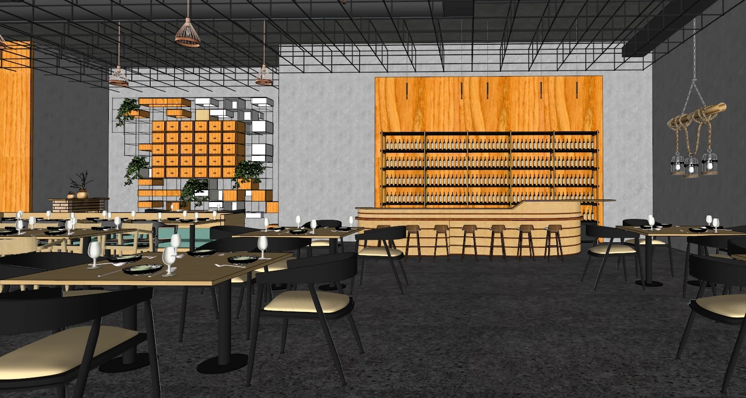 Modern Industrial Restaurant And Lounge Bar Sketchup 3D Model Preview - SketchupBox
