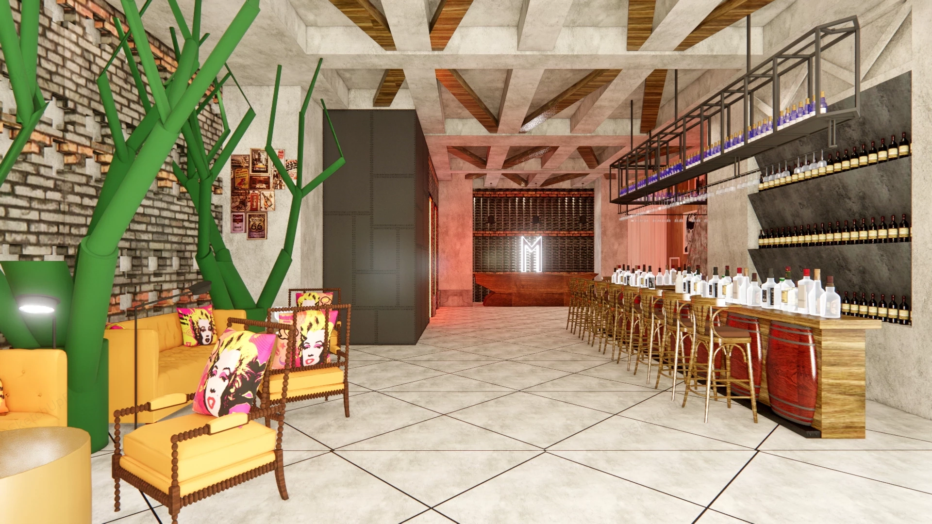 Industrial Pop Art Lounge Bar Sketchup 3D Model Preview - SketchupBox