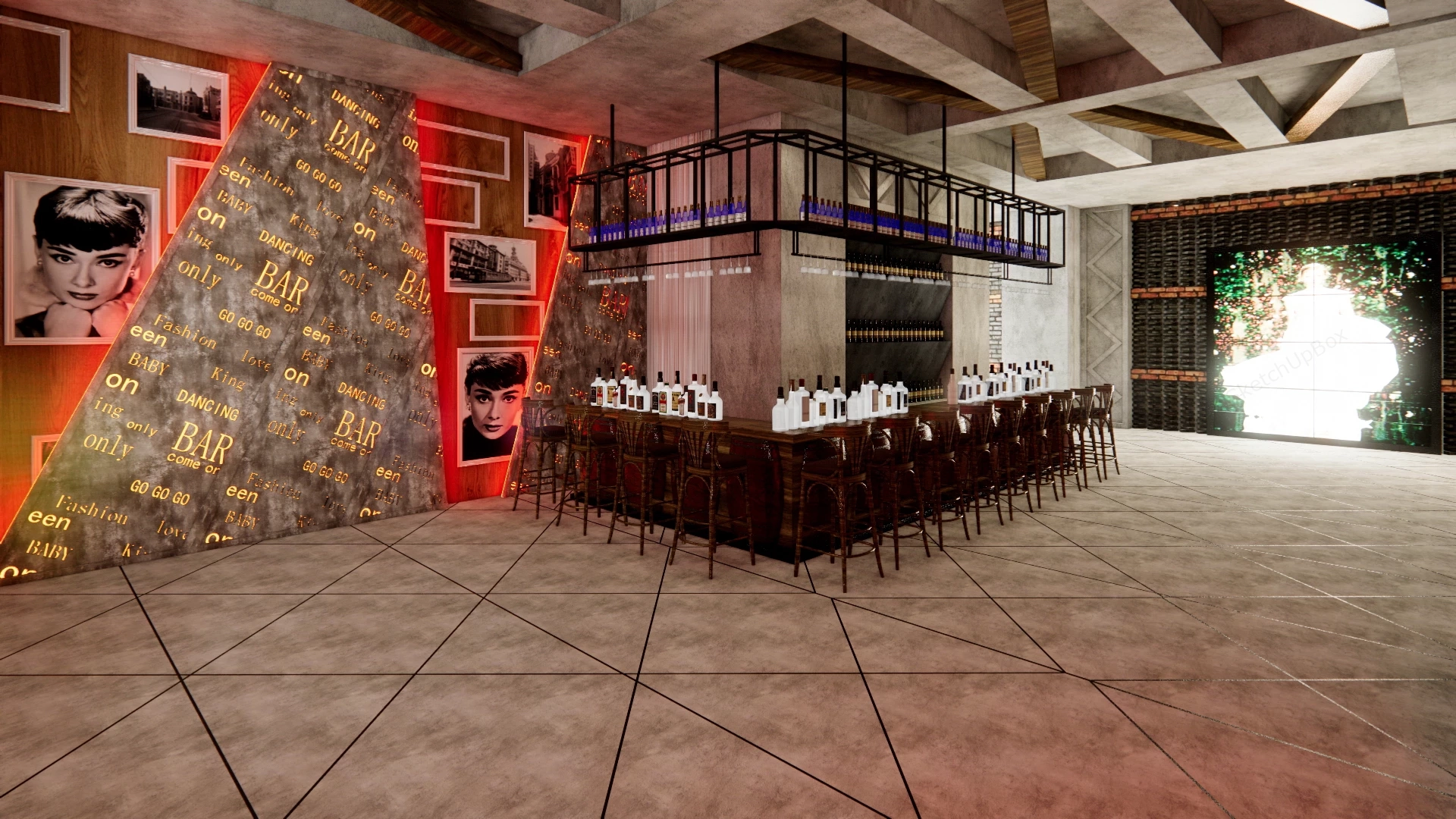 Industrial Pop Art Lounge Bar Sketchup 3D Model Preview - SketchupBox