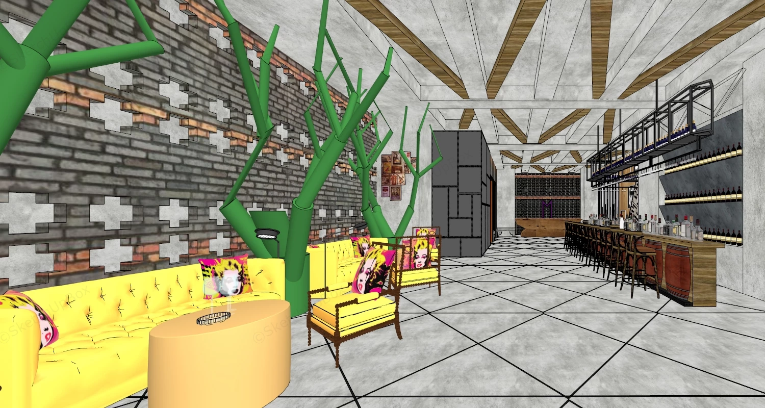 Industrial Pop Art Lounge Bar Sketchup 3D Model Preview - SketchupBox