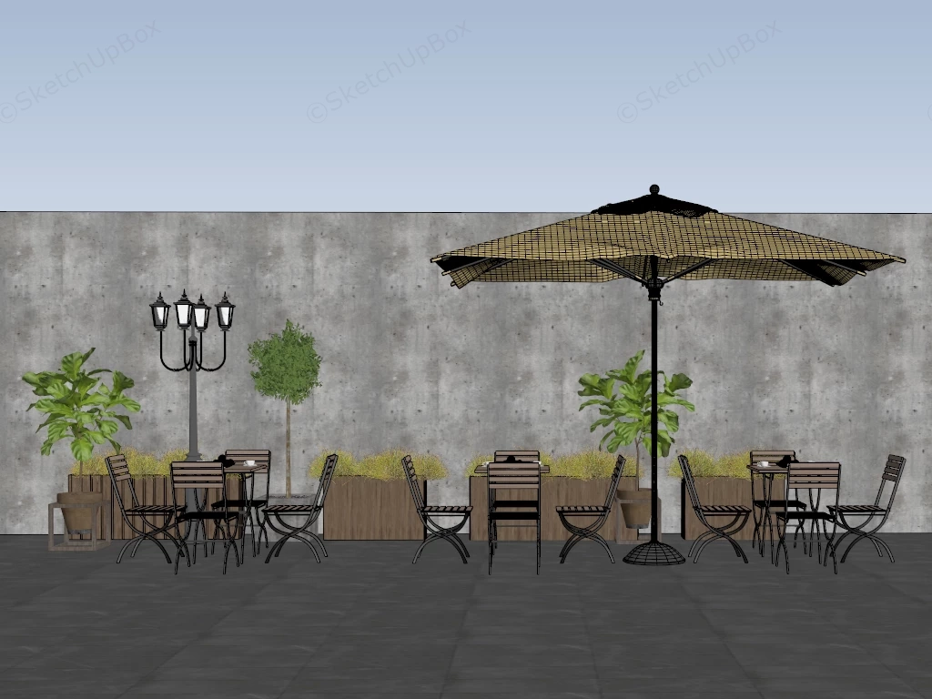Outdoor Cafe Patio Seating Area Sketchup 3D Model Preview - SketchupBox