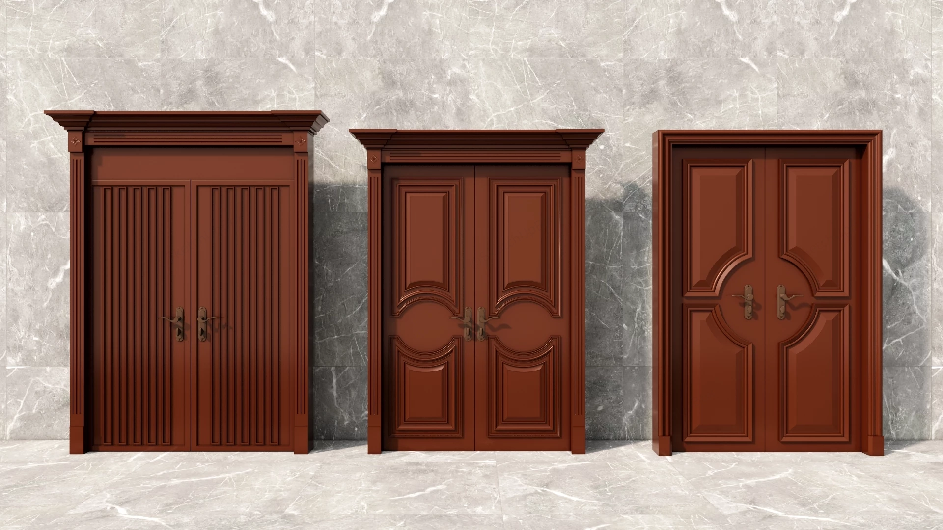 Classic Mahogany Double Door Collection Sketchup 3D Model Preview - SketchupBox