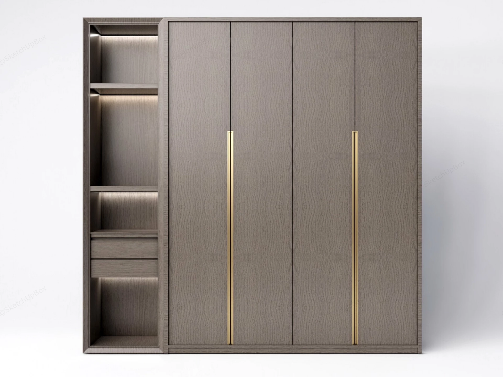 Modern Wood Grain Wardrobe Storage Unit Sketchup 3D Model Preview - SketchupBox