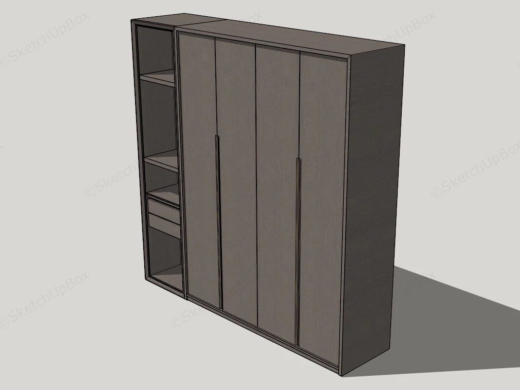 Modern Wood Grain Wardrobe Storage Unit Sketchup 3D Model Preview - SketchupBox