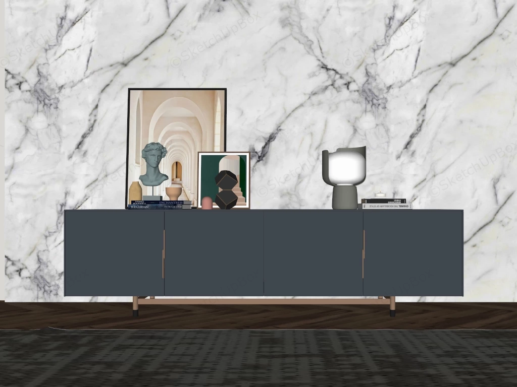 Modern Dark Grey Sideboard And Decor Sketchup 3D Model Preview - SketchupBox
