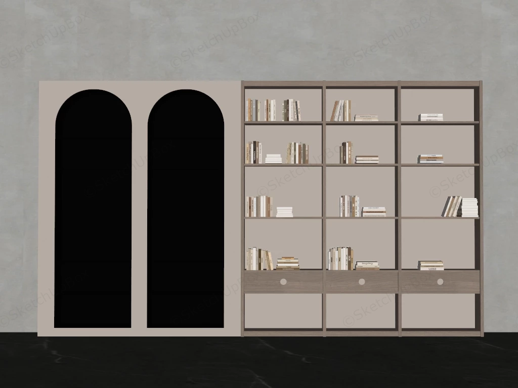 Modern Arched Alcove And Wooden Bookshelf Sketchup 3D Model Preview - SketchupBox