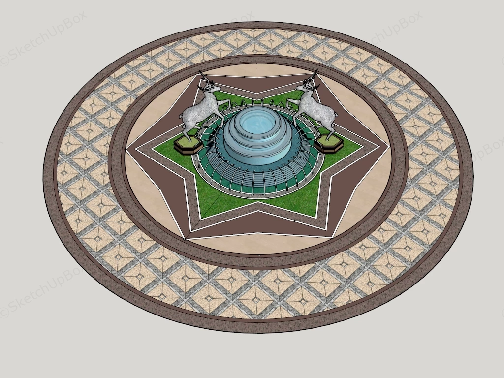 Classic Rearing Deer Fountain And Plaza Sketchup 3D Model Preview - SketchupBox