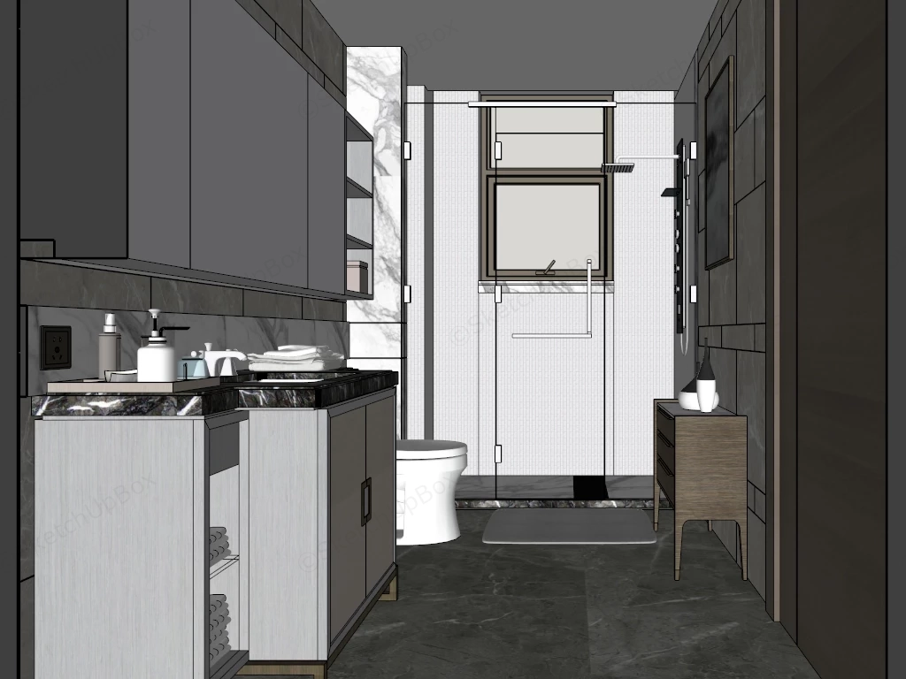 Modern Marble Interior Bathroom Sketchup 3D Model Preview - SketchupBox
