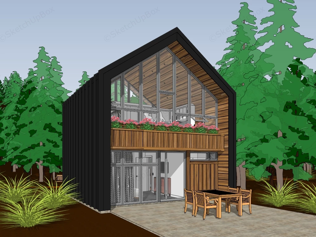 Modern Riverside Cabin Resort Plan Sketchup 3D Model Preview - SketchupBox