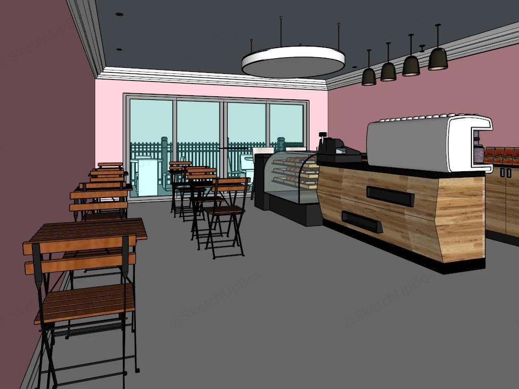 Modern Cafe And Bakery Interior Sketchup 3D Model Preview - SketchupBox
