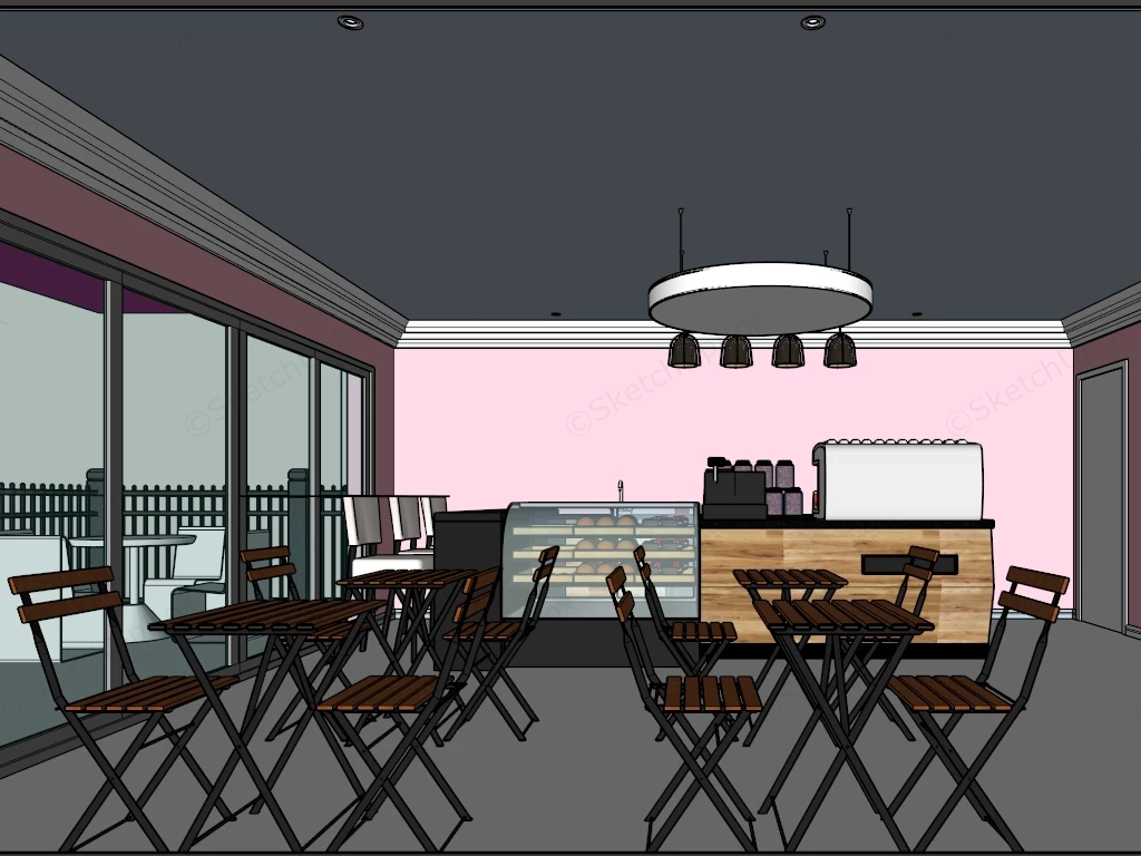 Modern Cafe And Bakery Interior Sketchup 3D Model Preview - SketchupBox