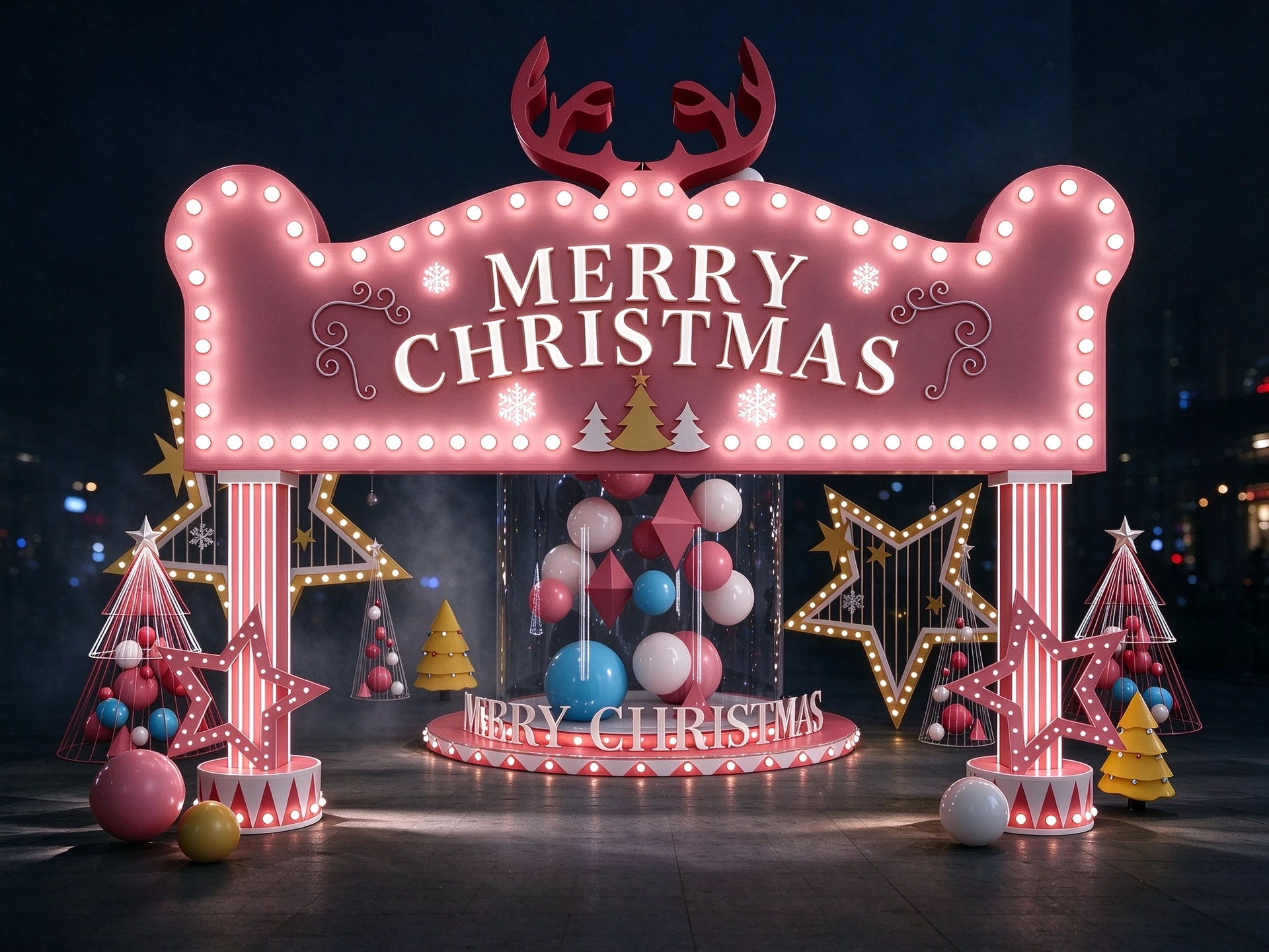 Illuminated Pink Christmas Archway Display Sketchup 3D Model Preview - SketchupBox