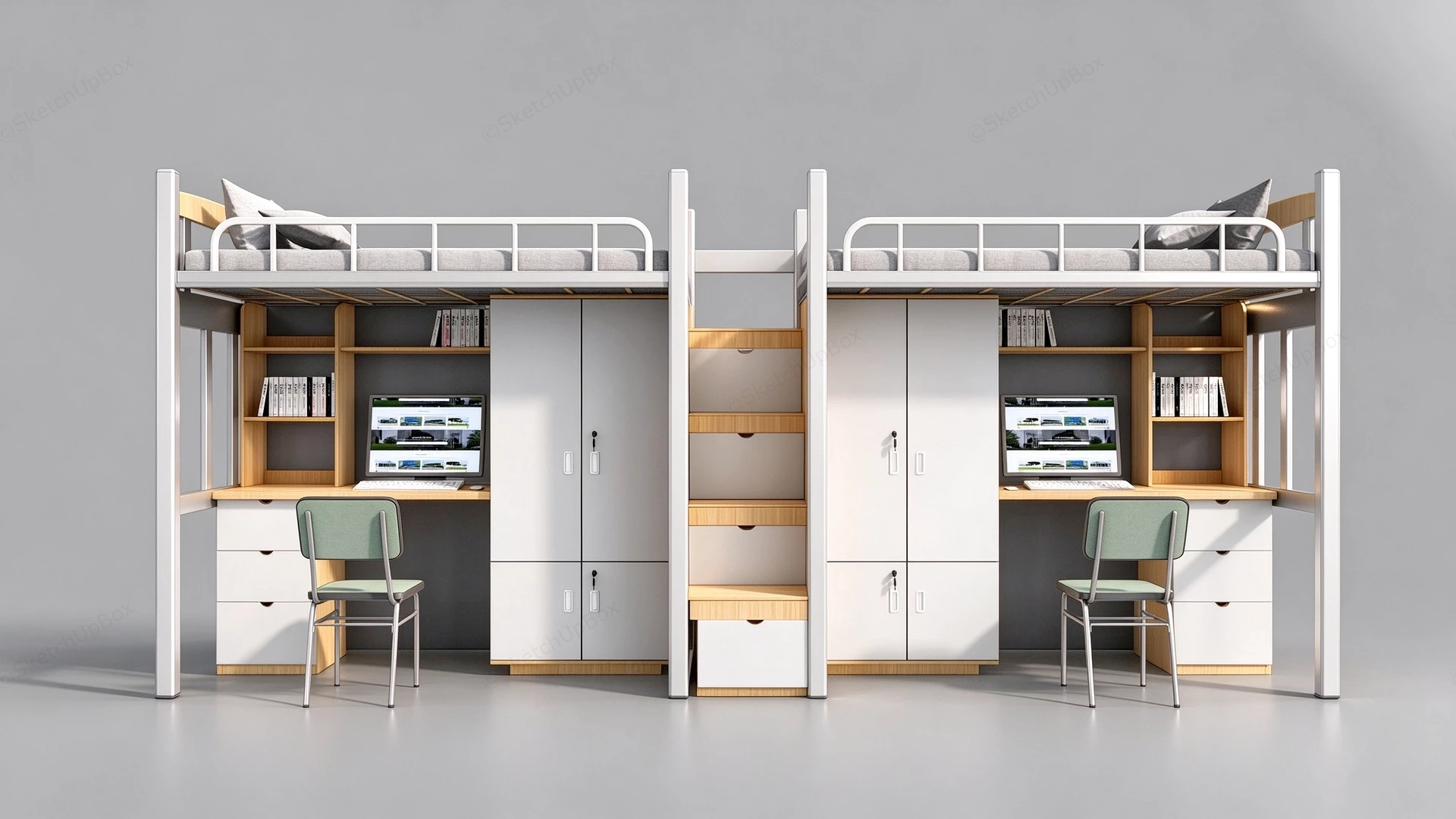 Modern Dormitory Twin Loft Bed System Sketchup 3D Model Preview - SketchupBox