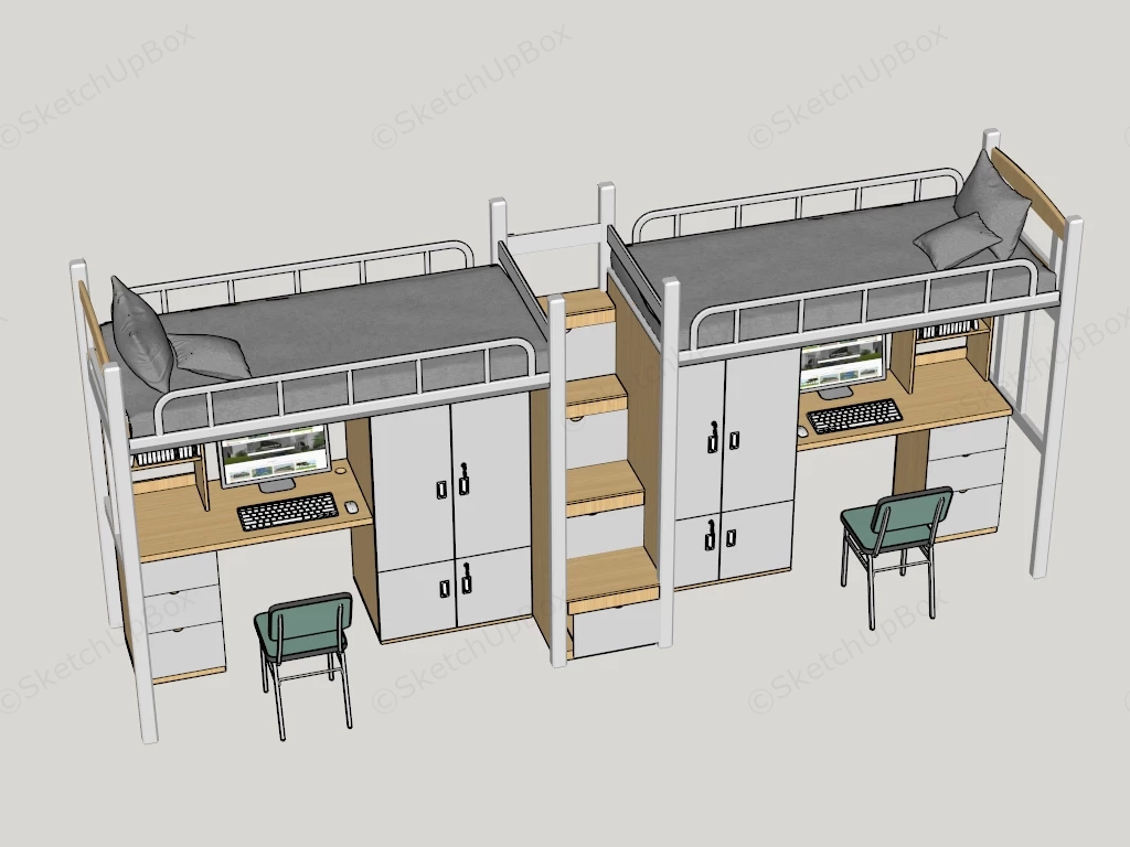 Modern Dormitory Twin Loft Bed System Sketchup 3D Model Preview - SketchupBox