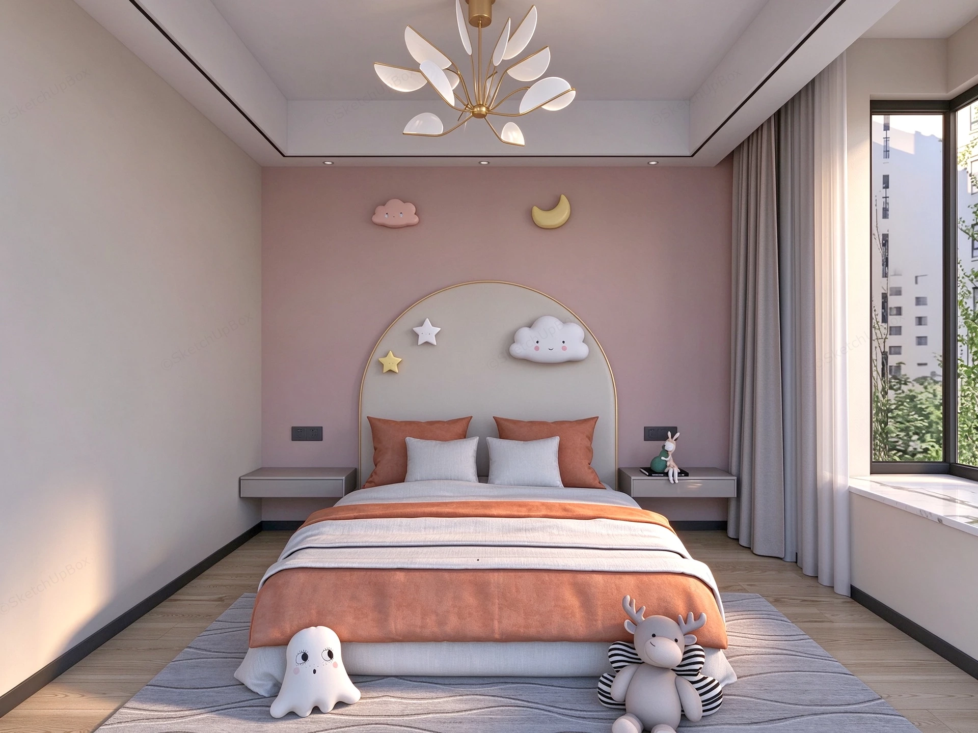 Modern Soft Pink Children's Bedroom Sketchup 3D Model Preview - SketchupBox