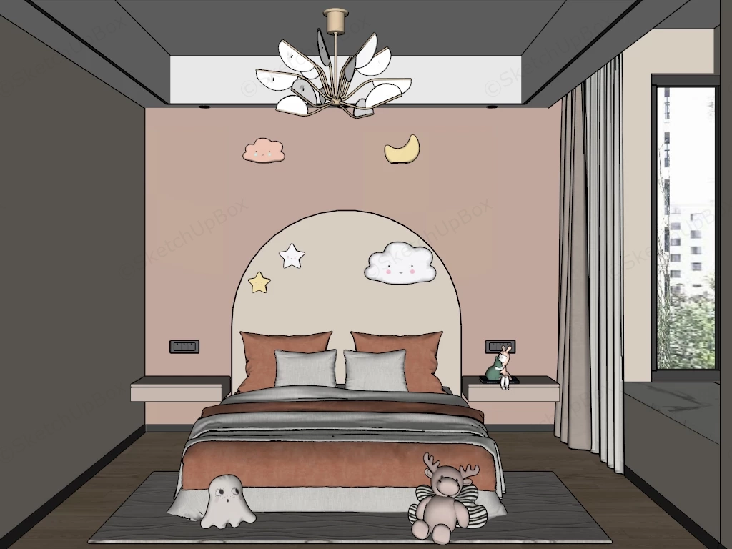 Modern Soft Pink Children's Bedroom Sketchup 3D Model Preview - SketchupBox