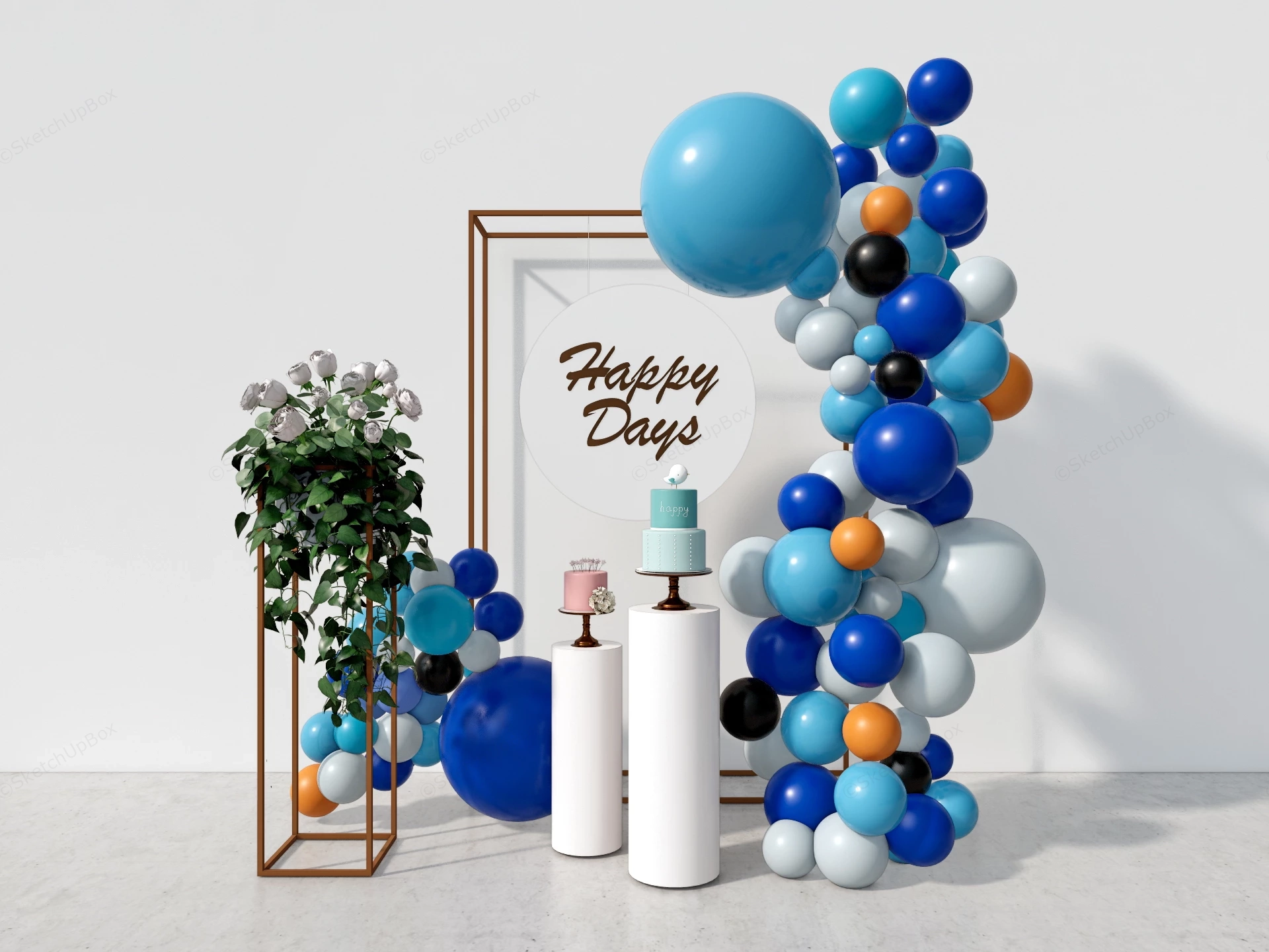Modern Event Backdrop And Balloon Garland Sketchup 3D Model Preview - SketchupBox