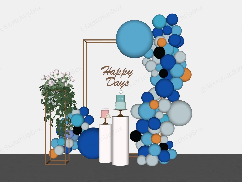 Modern Event Backdrop And Balloon Garland Sketchup 3D Model Preview - SketchupBox