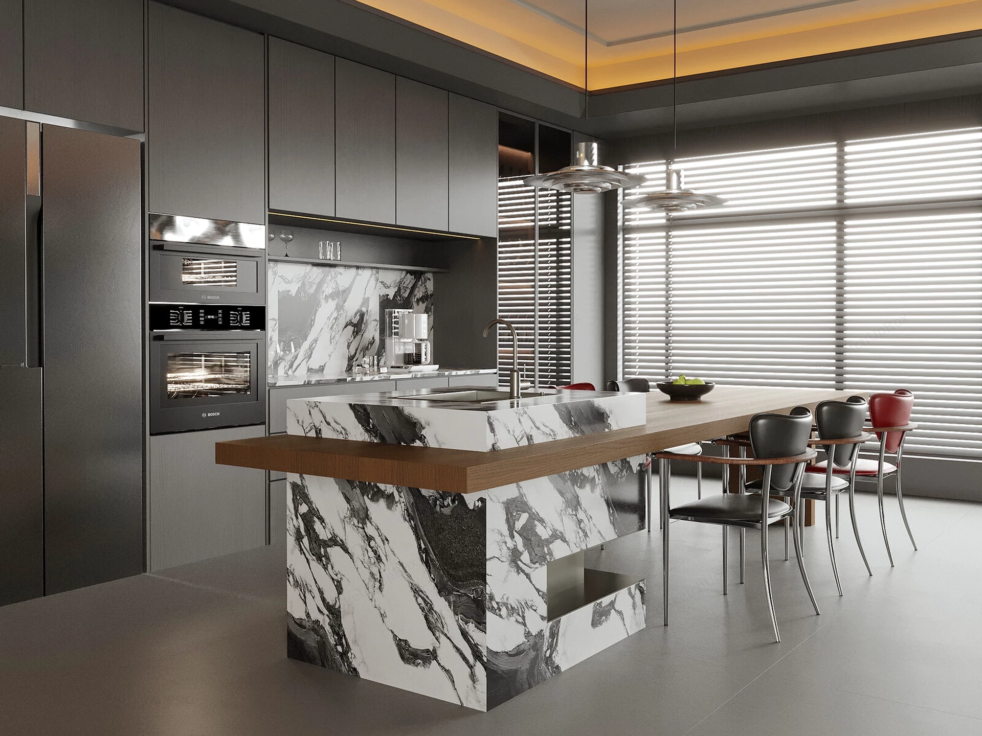 Modern Dark Style Kitchen And Dining Room Sketchup 3D Model Preview - SketchupBox