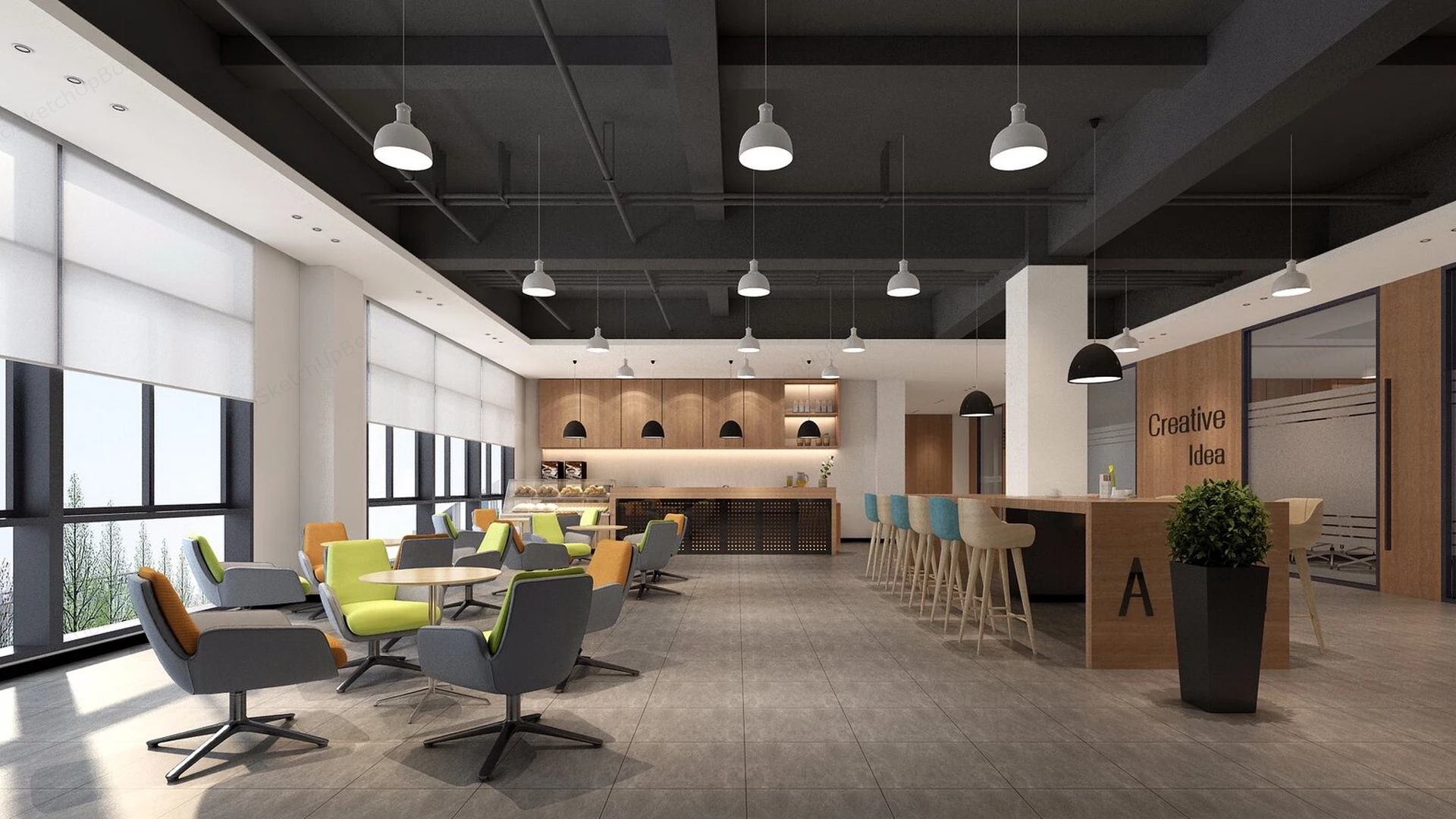 Modern Industrial Office Breakout Area Sketchup 3D Model Preview - SketchupBox
