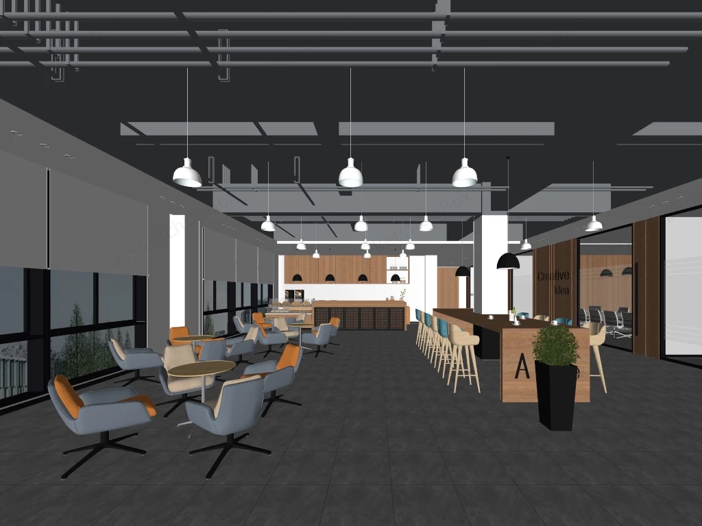Modern Industrial Office Breakout Area Sketchup 3D Model Preview - SketchupBox