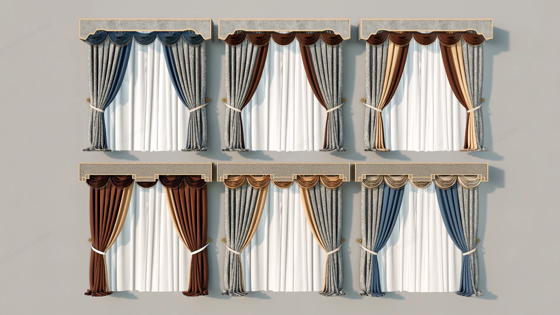 Luxury Traditional Curtain Collection Sketchup 3D Model Preview - SketchupBox