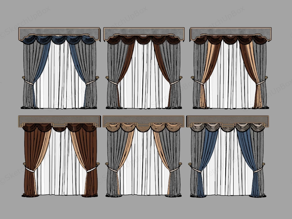Luxury Traditional Curtain Collection Sketchup 3D Model Preview - SketchupBox