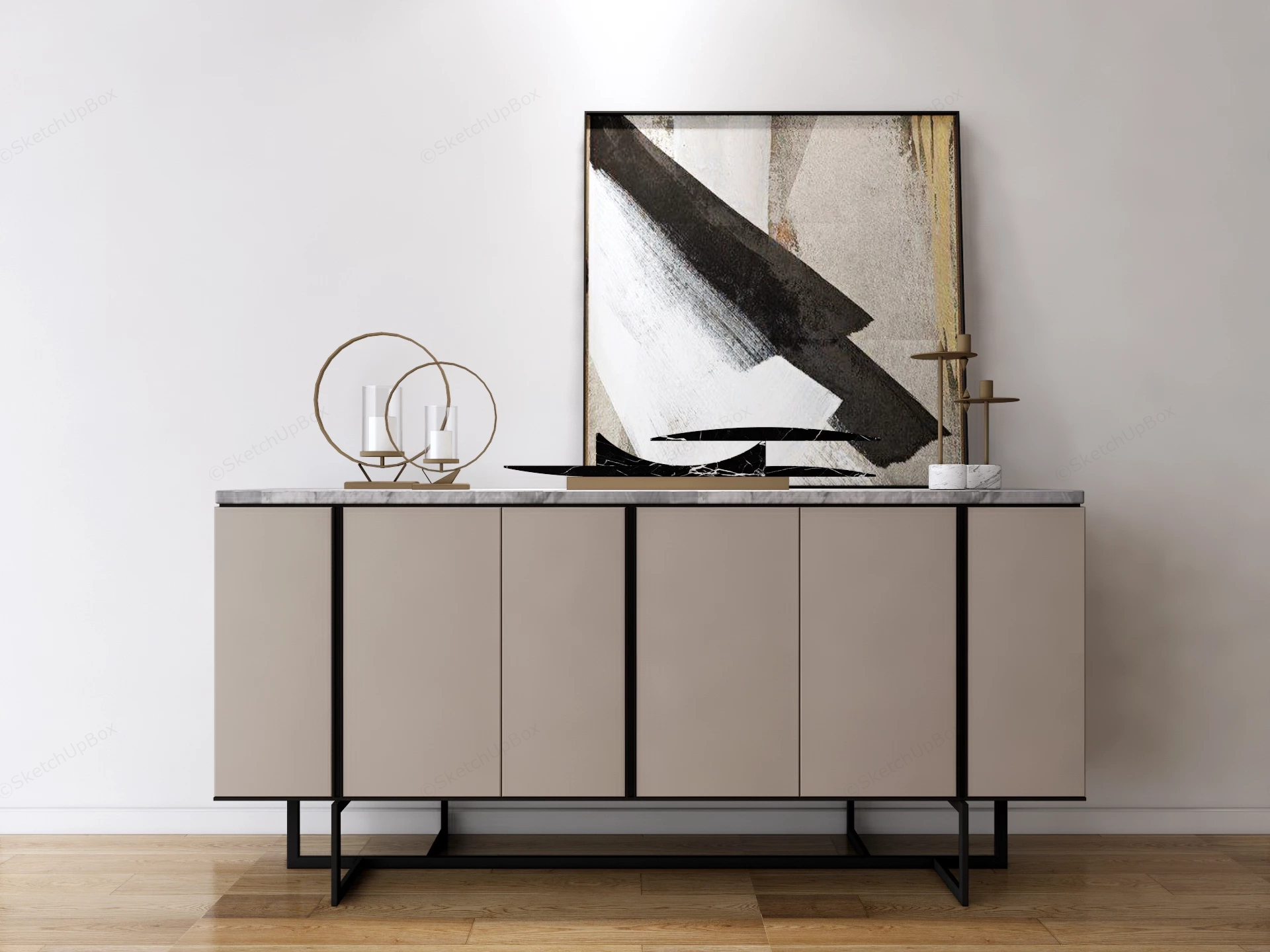 Modern Sideboard And Decorative Staging Sketchup 3D Model Preview - SketchupBox