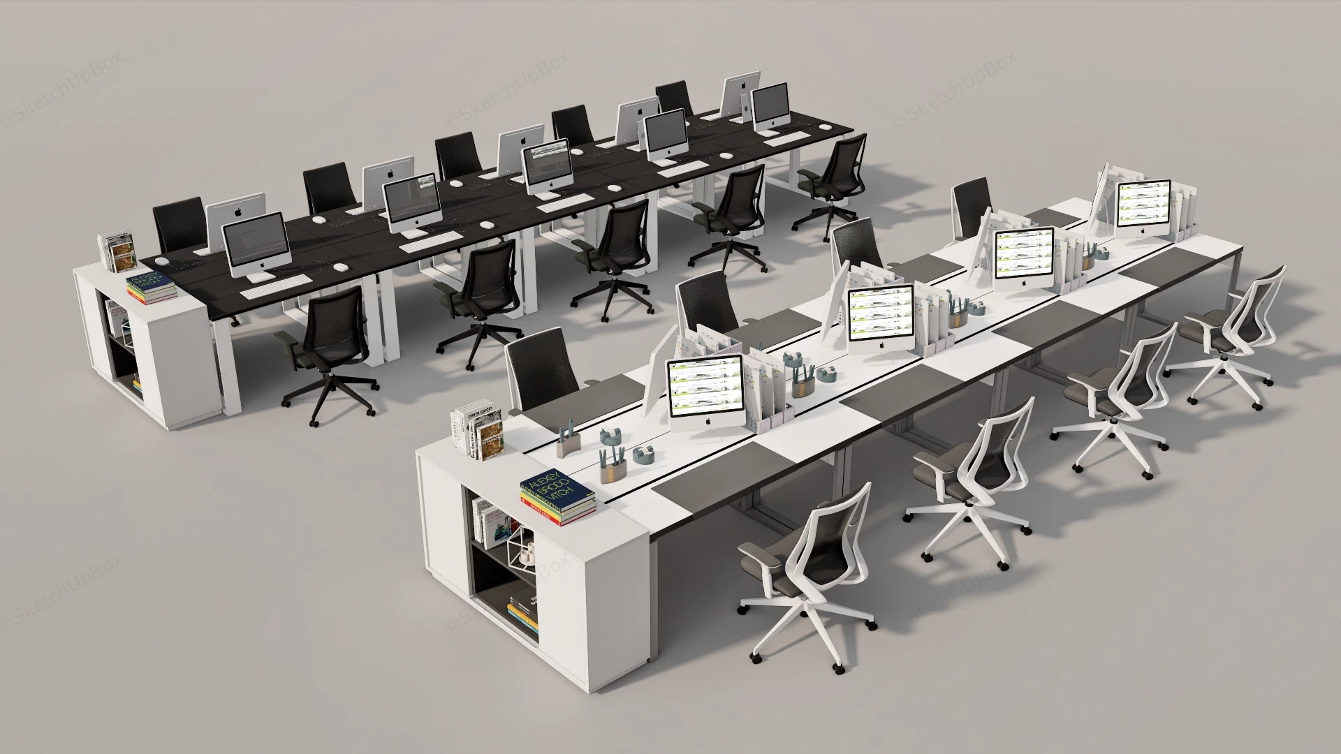 Modern Open Plan Office Workstations Sketchup 3D Model Preview - SketchupBox