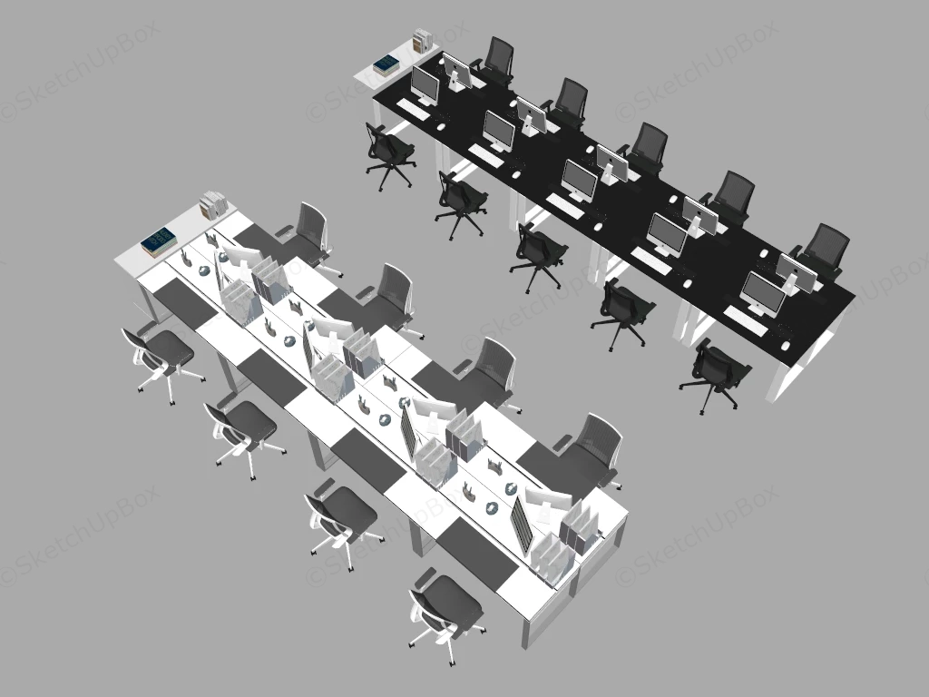 Modern Open Plan Office Workstations Sketchup 3D Model Preview - SketchupBox