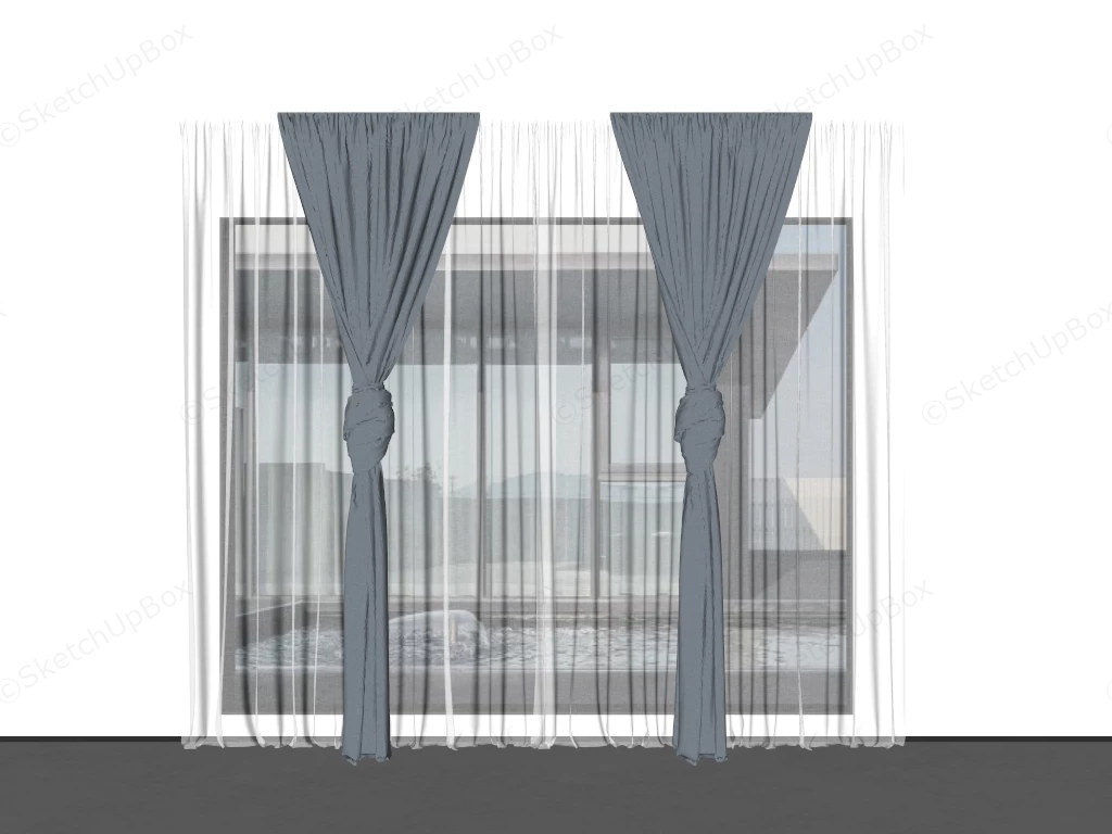 Modern Dark Grey Knotted Curtains With Sheer Drapes Sketchup 3D Model Preview - SketchupBox