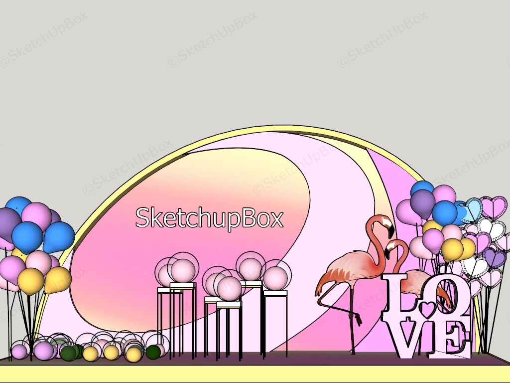 Romantic Pink Flamingo Event Backdrop Display Sketchup 3D Model Preview - SketchupBox