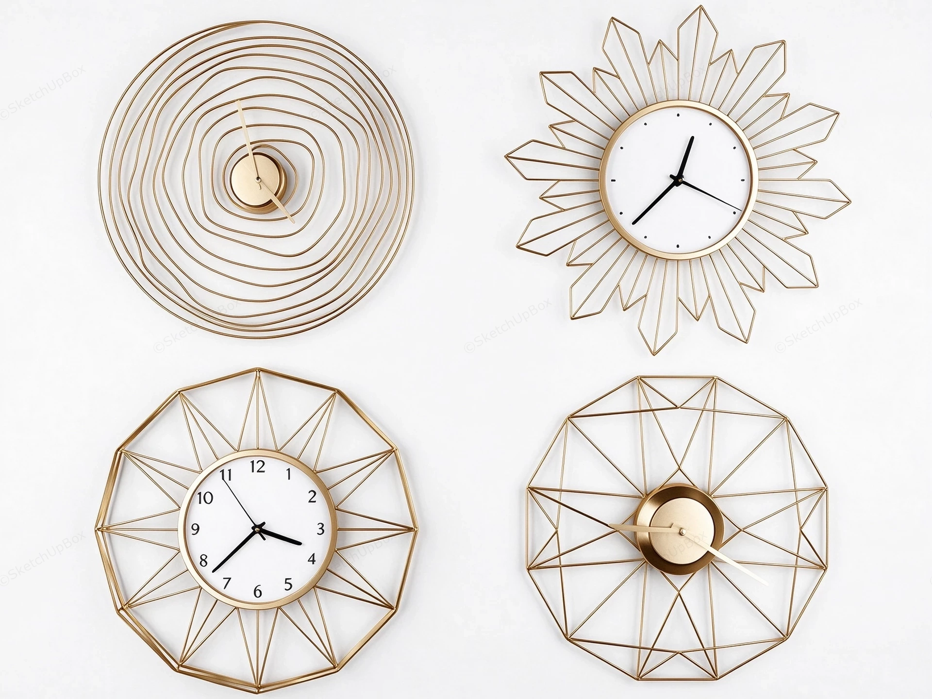 Modern Gold Wireframe Wall Clocks Collection Sketchup 3D Model Preview - SketchupBox