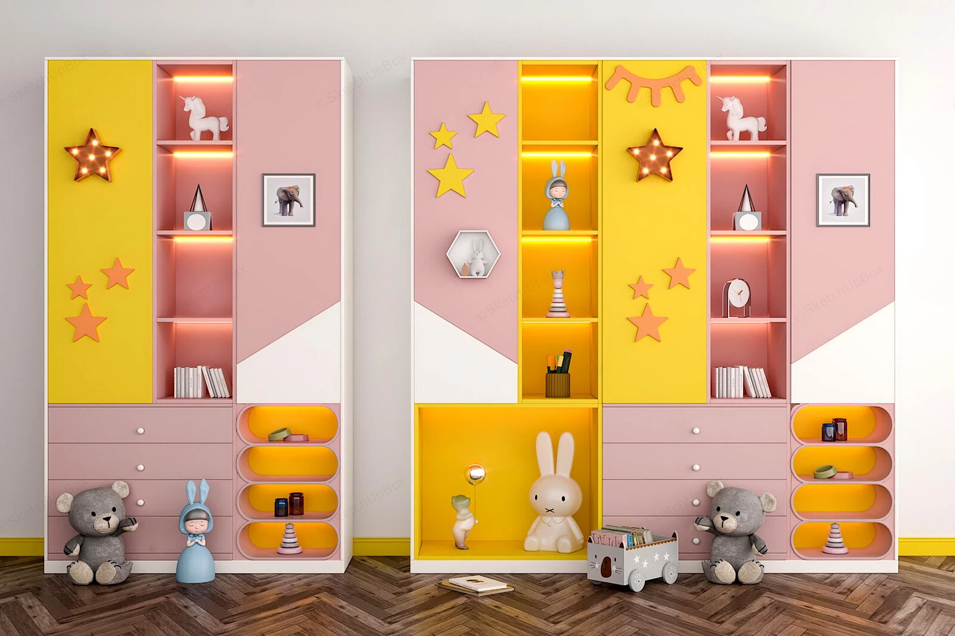 Playful Children's Wardrobe And Storage Cabinets Sketchup 3D Model Preview - SketchupBox