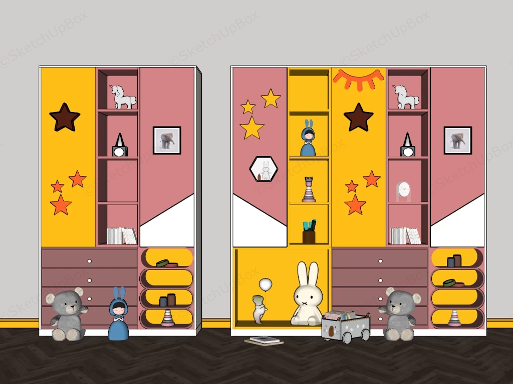 Playful Children's Wardrobe And Storage Cabinets Sketchup 3D Model Preview - SketchupBox
