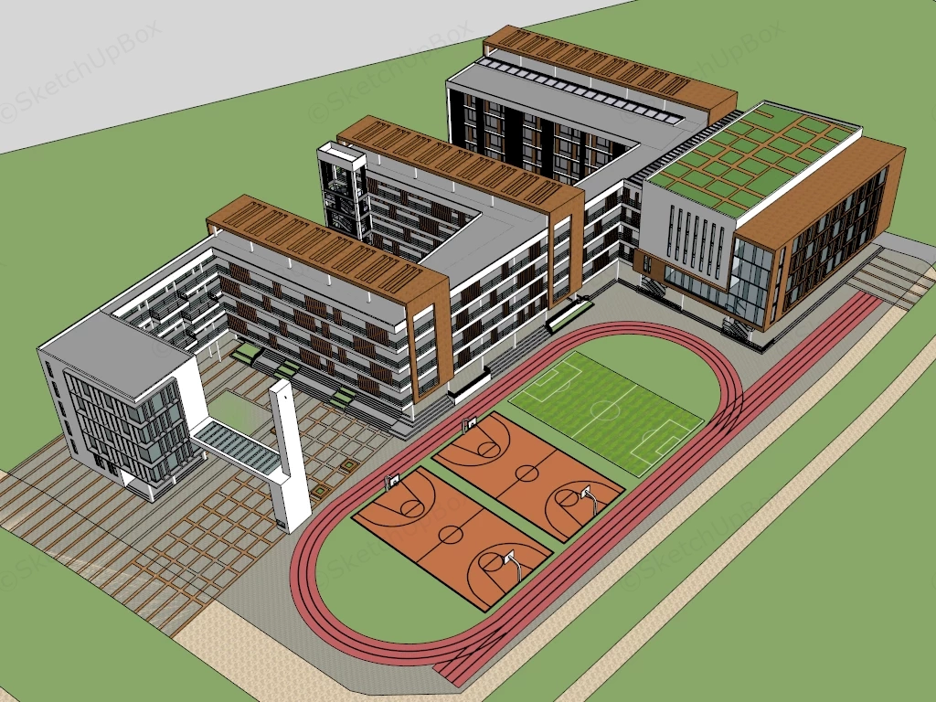 Modern School Campus And Athletic Facilities Sketchup 3D Model Preview - SketchupBox