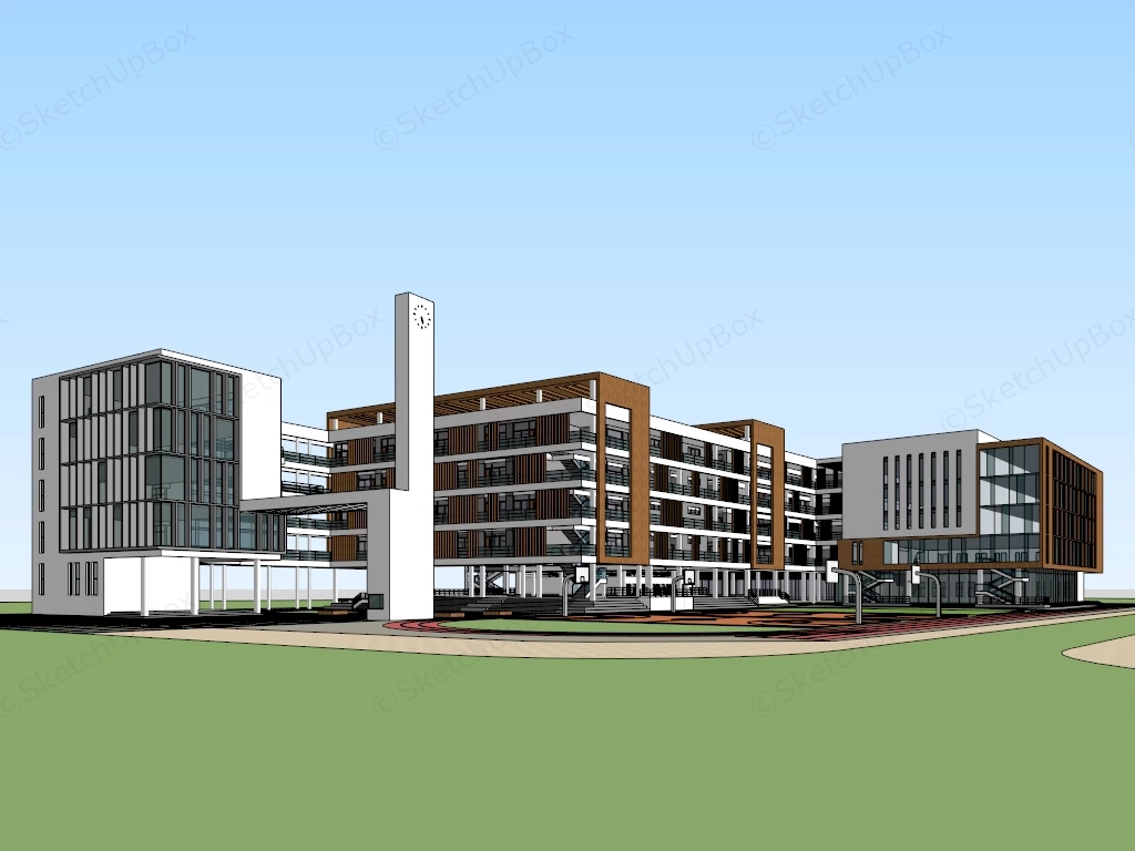 Modern School Campus And Athletic Facilities Sketchup 3D Model Preview - SketchupBox