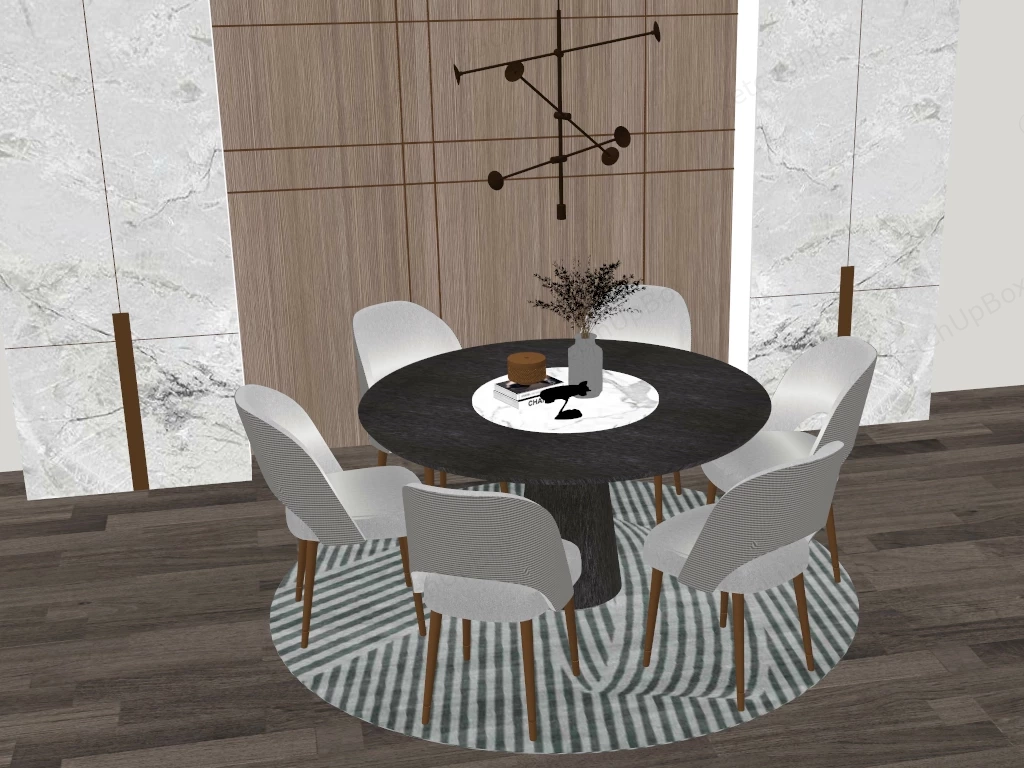 Modern Round Dining Table And Chairs Set Sketchup 3D Model Preview - SketchupBox