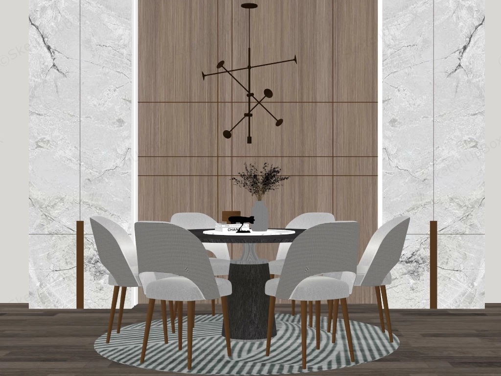 Modern Round Dining Table And Chairs Set Sketchup 3D Model Preview - SketchupBox