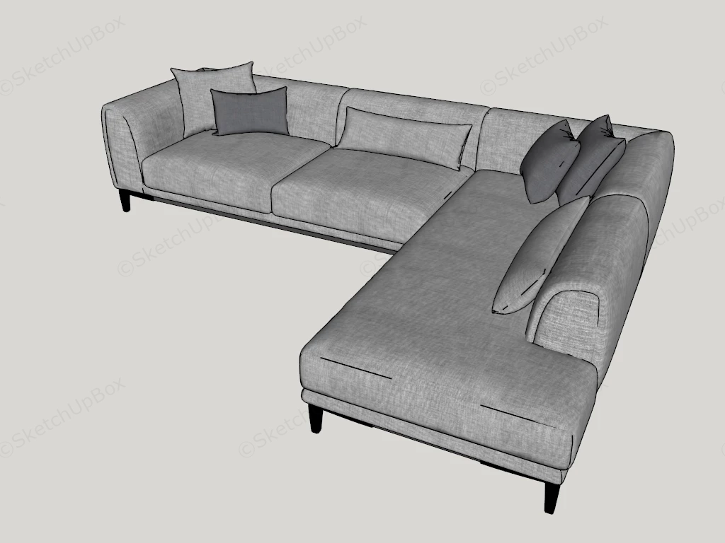 Modern Fabric L Shaped Sectional Sofa Sketchup 3D Model Preview - SketchupBox