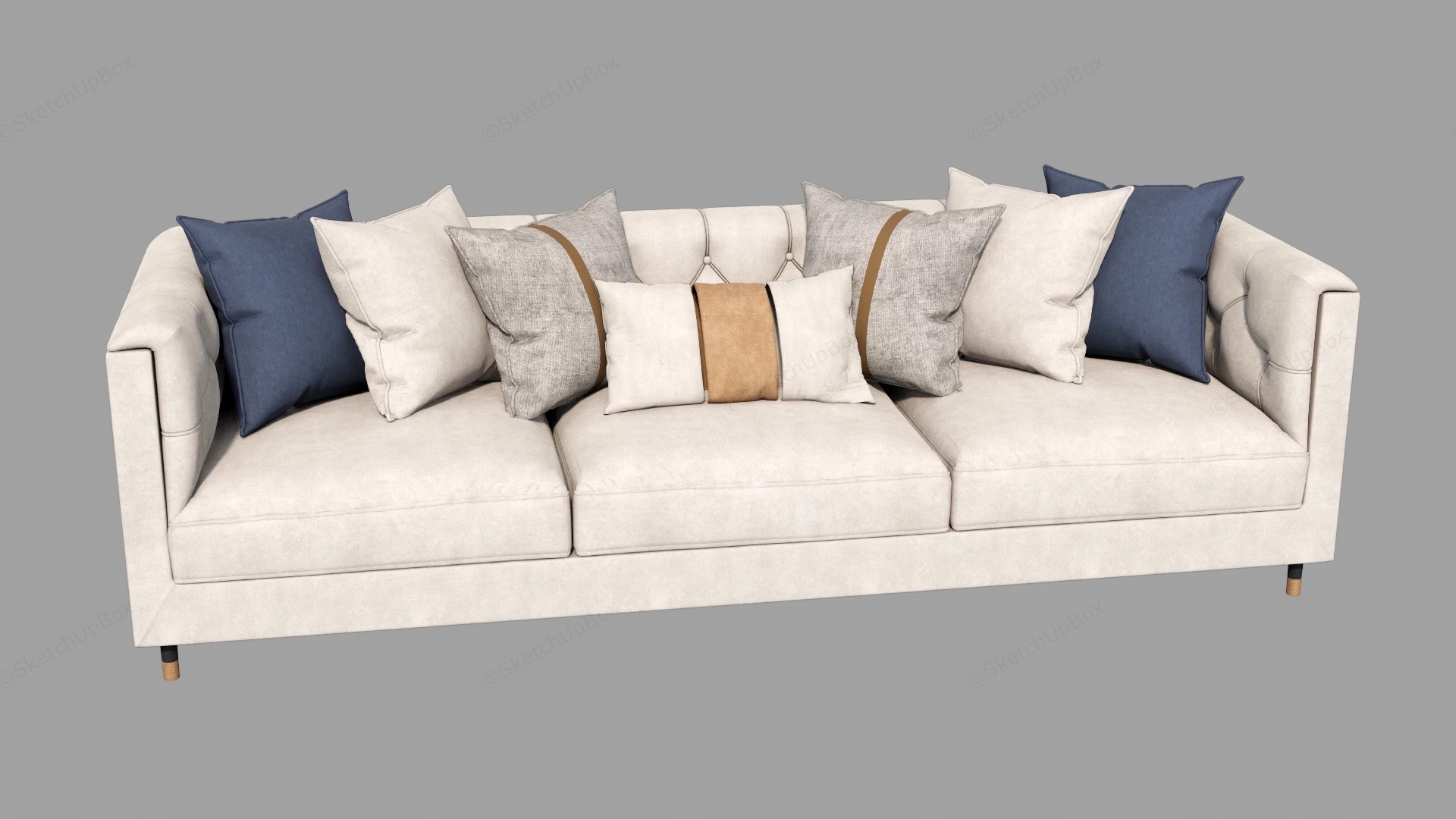 Modern Tufted Three Seater Fabric Sofa Sketchup 3D Model Preview - SketchupBox