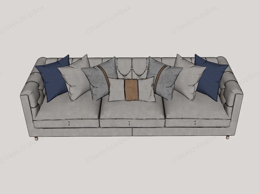 Modern Tufted Three Seater Fabric Sofa Sketchup 3D Model Preview - SketchupBox
