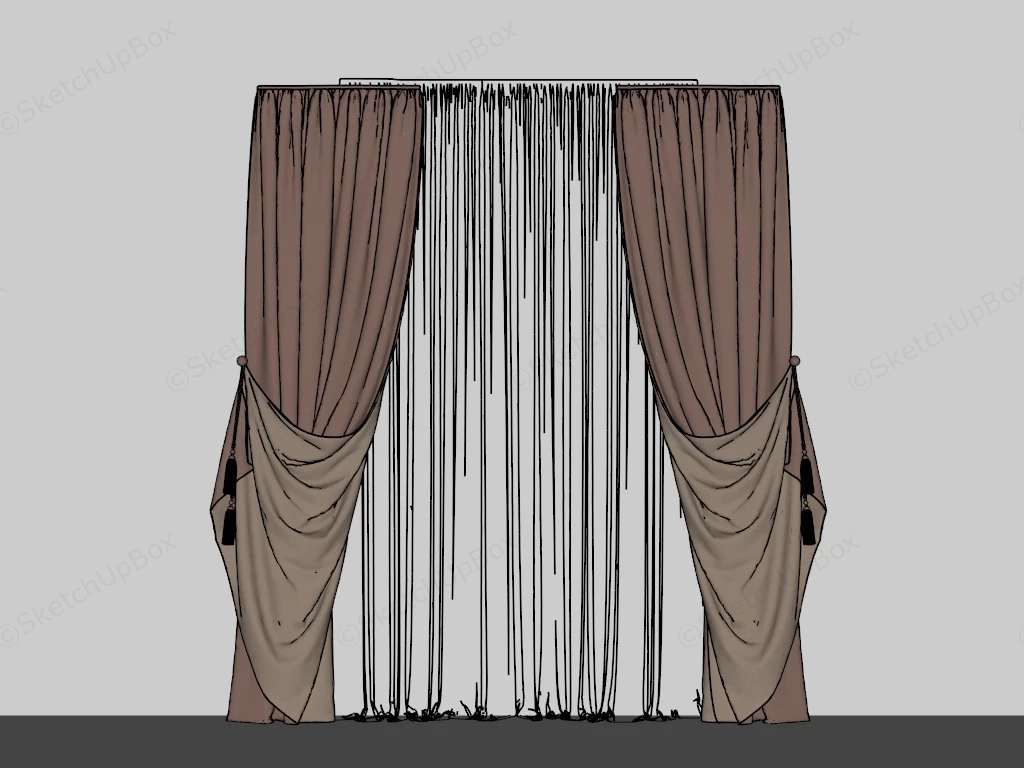Modern Brown And Beige Layered Curtains Sketchup 3D Model Preview - SketchupBox